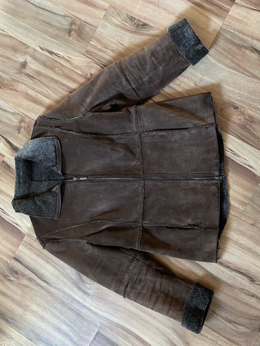 90s Winlit Suede Leather Acrylic Lined Jacket - Brown Earth Tone Utility Coat LG